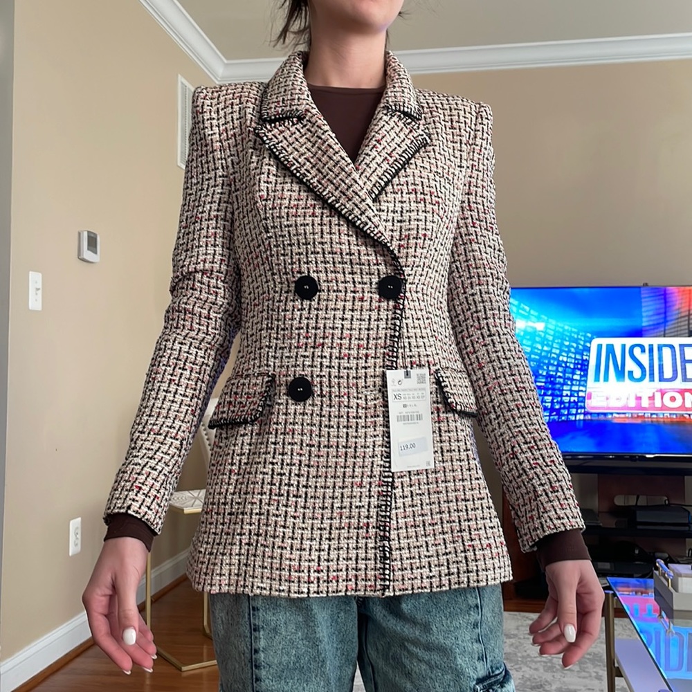 NEW Zara textured weave blazer jacket with buttons